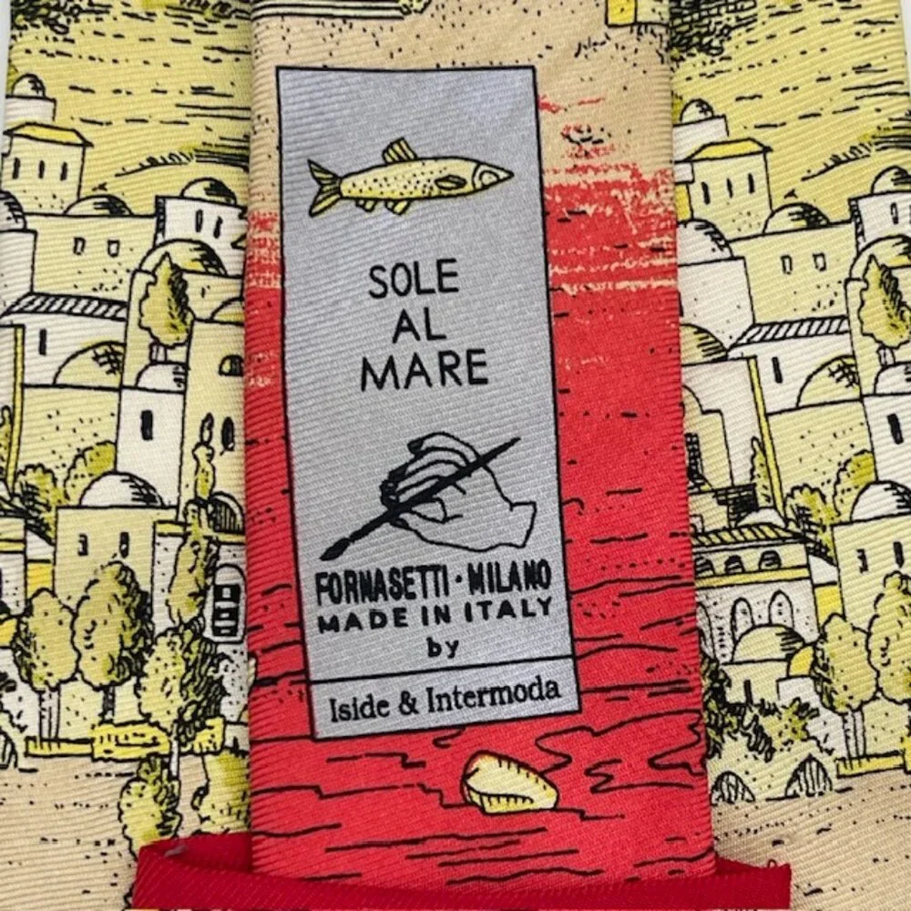 Fornasetti Milano 'Sole Al Mare' 100% Silk Italy Surreal Fish Coral Art RARE
